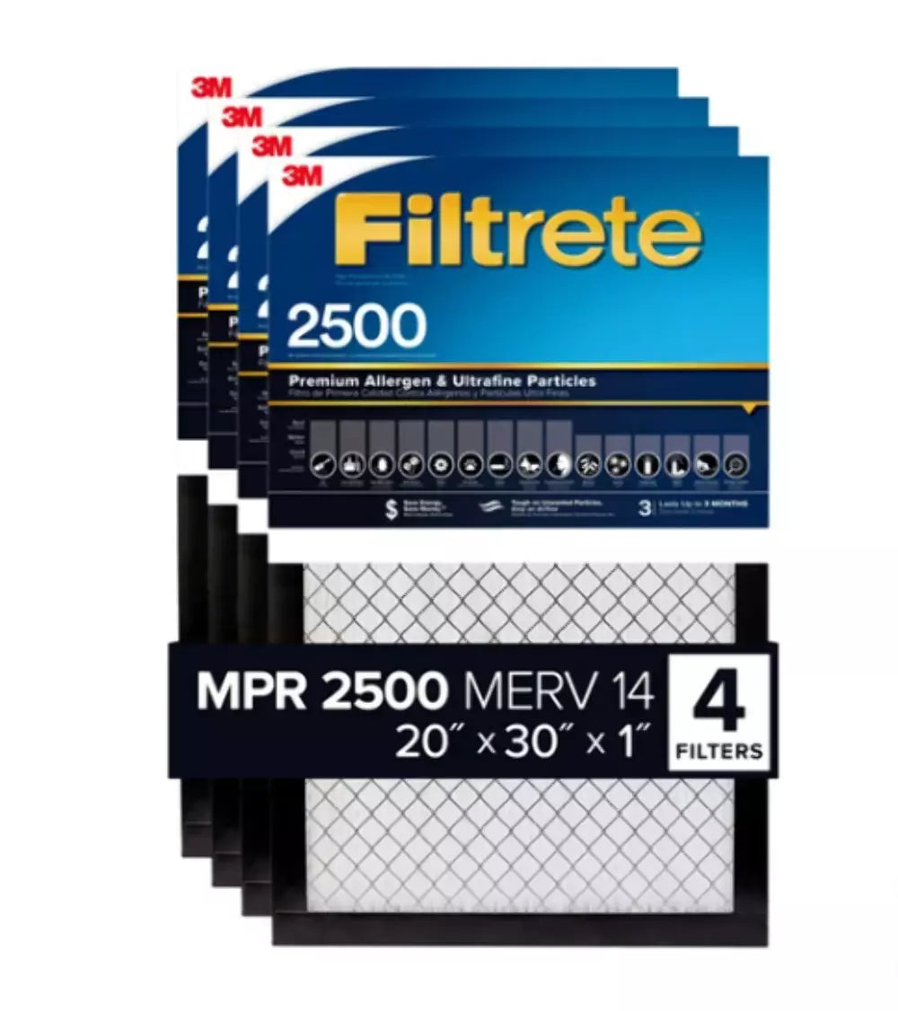 3m 2500 series filtrete 1 filter 4-pack 20x30x1